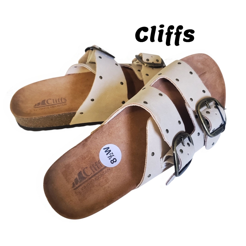 NEW White Mountain Cliffs Cream Sandals with Buckles Size 8 1/2 W